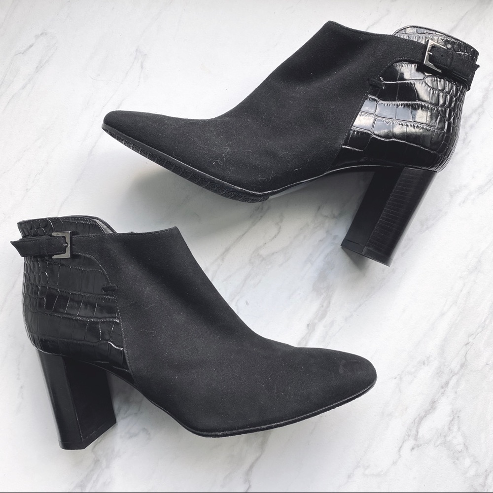 Aquatalia “Vela” Weatherproof Crocodile & Suede Booties